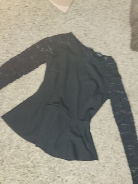 Forever 21 Black Lace-Accent Peplum Top